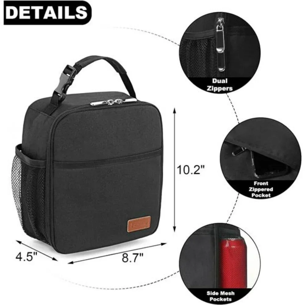 Small Insulated Lunch Bag Tote Reusable Cooler Lunchbox for Work or Travel